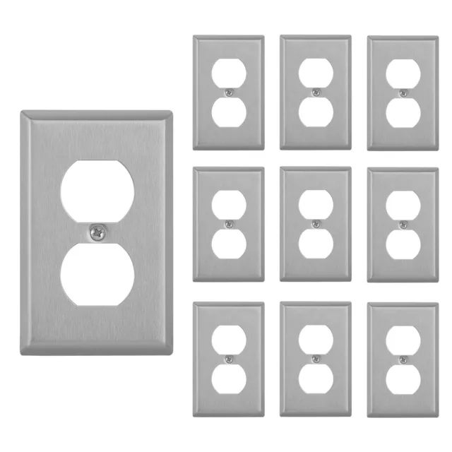DEWENWILS 10-Pack Duplex Outlet Cover Plate for Receptacle, Metal Wall Plates