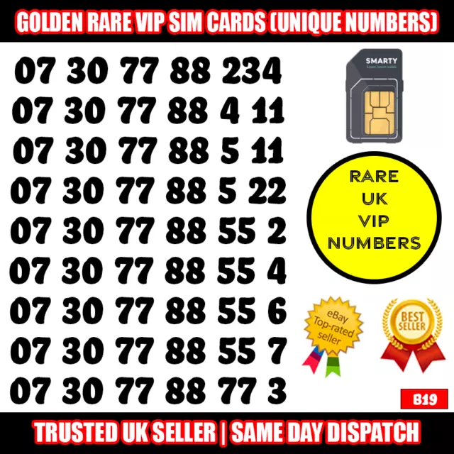 Numeri Platino Numeri Oro VIP UK PAYG SIM - Facile e Unico - B19