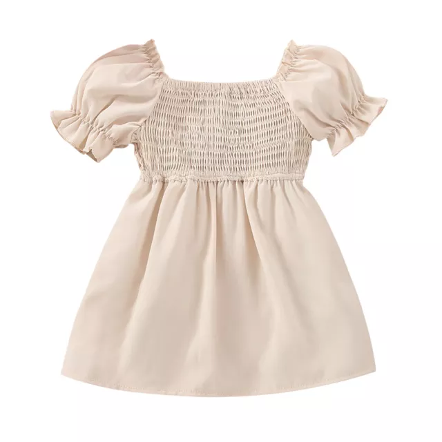 Newborn Infant Girls Clothes Summer Puff Sleeve Solid Dress Casual Ruffle Beach