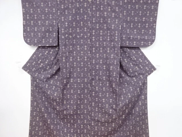 6537382: Japanese Kimono / Antique Kimono / Mawata Tsumugi / Woven Geometric