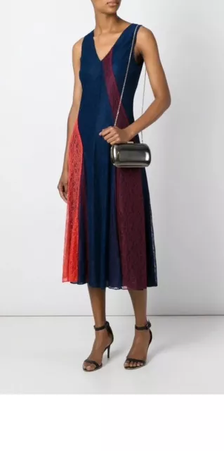 Tory Burch Iliana Paneled Lace Color Blocked Midi Dress in Navy Size 10