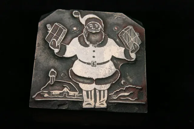 Antique Christmas Santa Claus Letterpress Printing Hardwood Block 2 Inches