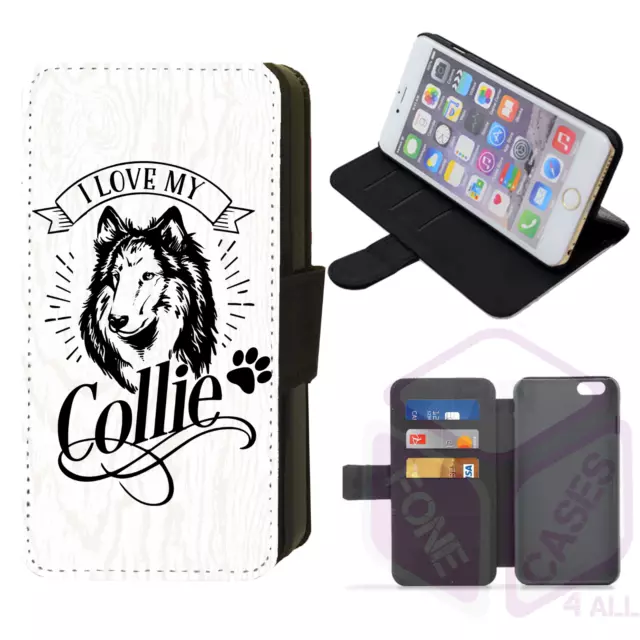 Custodia flip telefono iPhone I Love My Collie 4 5 6 7 8 9 10 X XR XS Max Plus.