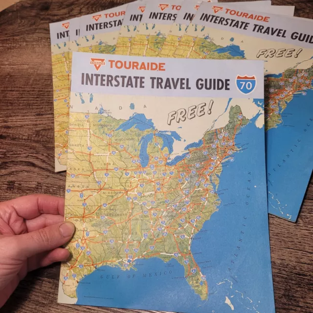 VTG 70s Conoco Gasoline Station-Touraide Interstate Travel Guide Map Booklet NOS