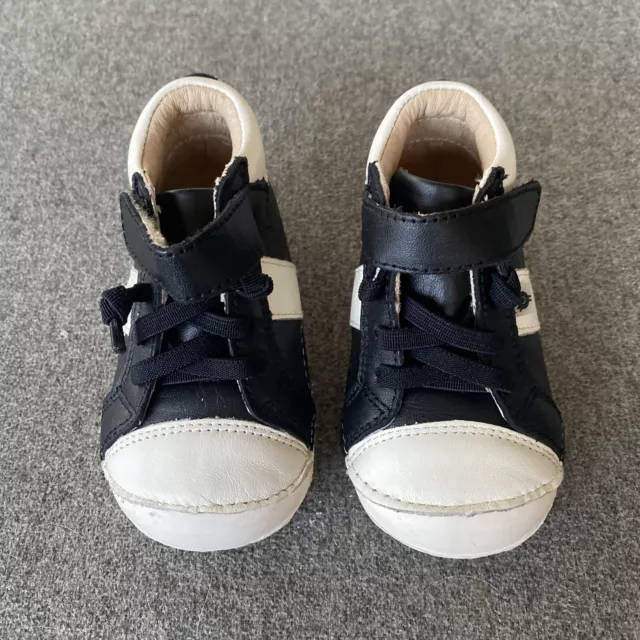 Old Soles Toddler's High-Top Lace-up Leather Sneakers Black White Sz 5 12-15 mos