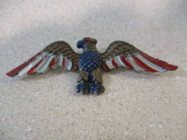Hand Painted Usa Patriotic American Eagle Red White & Blue Vintage Plastic Pin