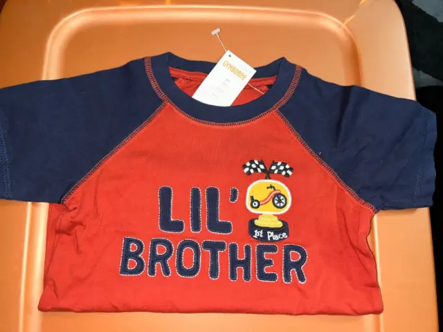 Gymboree Junior Racer Lil' Brother Orange SS Tee Shirt Top Boys 2T NEW NWT