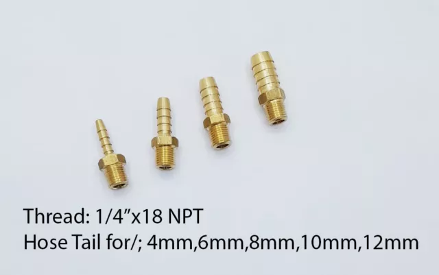 1/4"x18 NPT MALE THREAD BRASS BARB FUEL HOSE NIPPLE TAIL JOINT PIPE FITTING