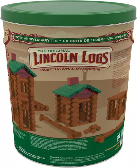 Lincoln Logs –100Th Anniversary Tin-111 Pieces-Real Wood Logs-Ages 3 Best Retro 3