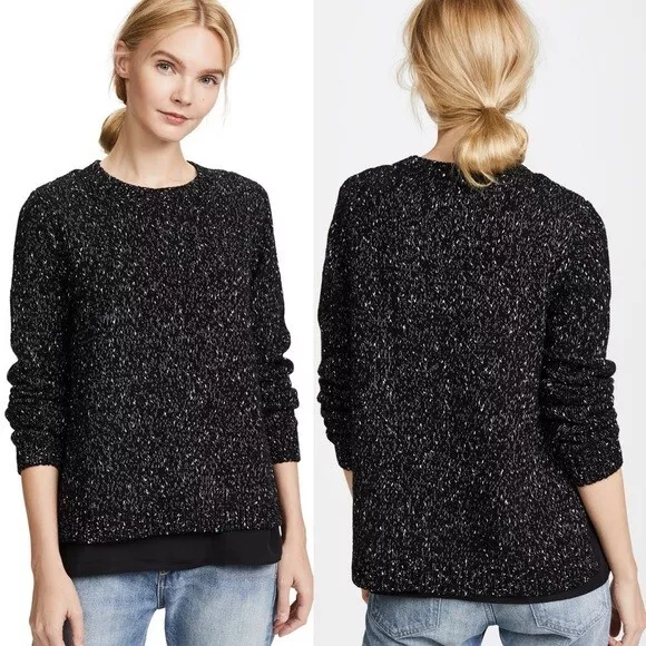 Club Monaco Kaelane Mix Media Black Layering Sweater Size Medium Marled Knit M