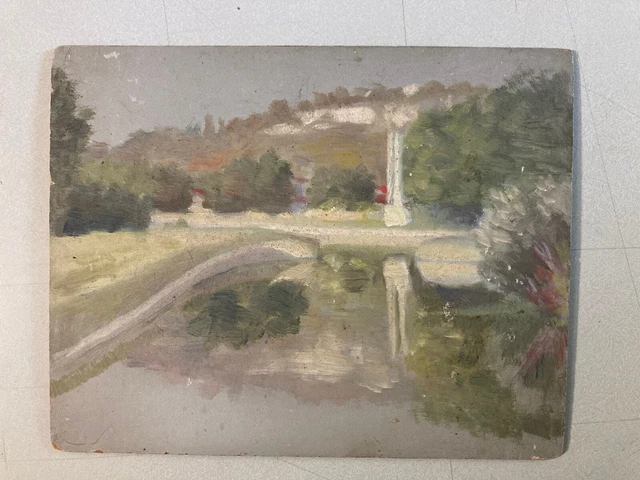 Peinture à L'huile Sur Carton - Paysage Moulin Hollandais, école Impressionniste, XIXe
