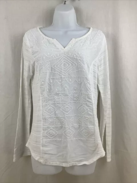 Lucky Brand White Embroidered Shirt Pullover Boho Loose Fit Size Medium