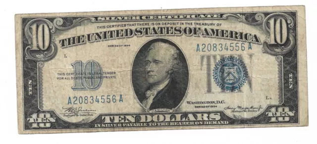 1934 $10 Silver Certificate Blue Seal
