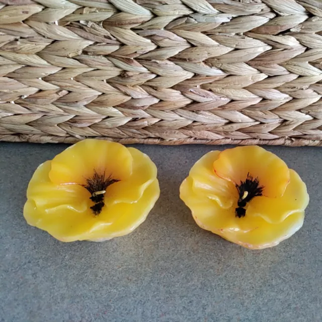 Vintage Wicks n Sticks Orange Yellow Pansy Floating Candles Flower Bath set of 2