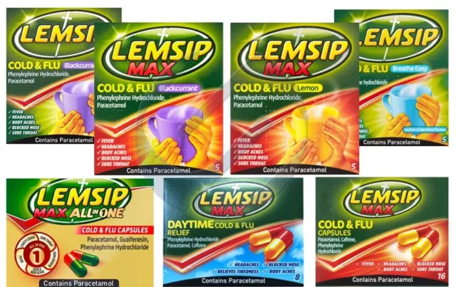 Lemsip Cold & Flu Range MAX Tablets Capsules Caplets Sachets FREE FAST DISPATCH