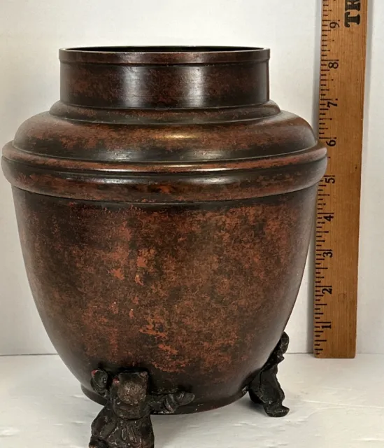 Xuande Marked Old Chinese Purple Bronze Dynasty Figure Leg  Vase Decor