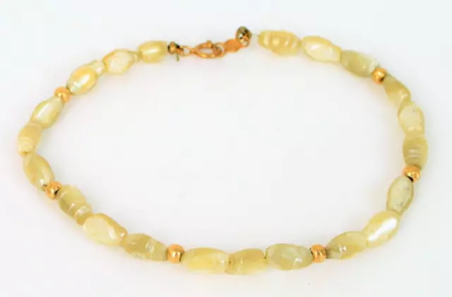 Vintage 14K Yellow Gold Clasp And Bead Accents Freshwater Pearl Bracelet 7"