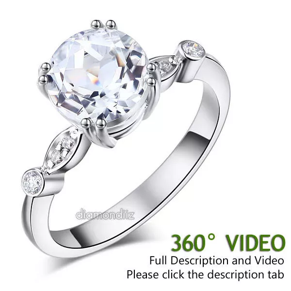 14K White Gold Wedding Engagement Ring 2 Ct Topaz 0.07 Ct Natural Diamonds
