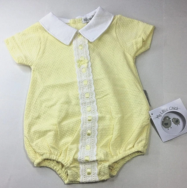 Baby Girl Spanish Romany Style Romper Lemon lace Bow little chick  0-3 3-6 m