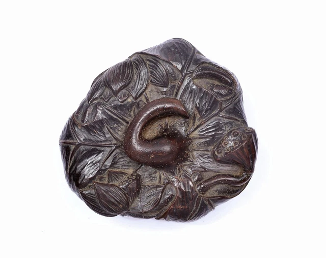 1900's Chinese Hardwood Wood Carved Carving Lotus Flower Scholar Ink Box - AS IS
