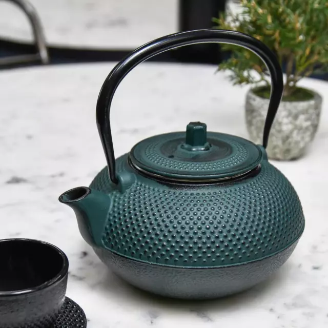 Traditional Japanese "Midnight" Green Cast Iron Teapot