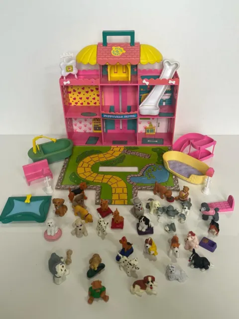 Vintage Puppy In My Pocket Puppyville Playset And Figures Bundle 4+ Collectable