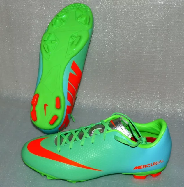 Nike JR Mercurial Victory 4 FG 380 Kinder Fußball Schuhe 38 UK5 Grün Blau Silber