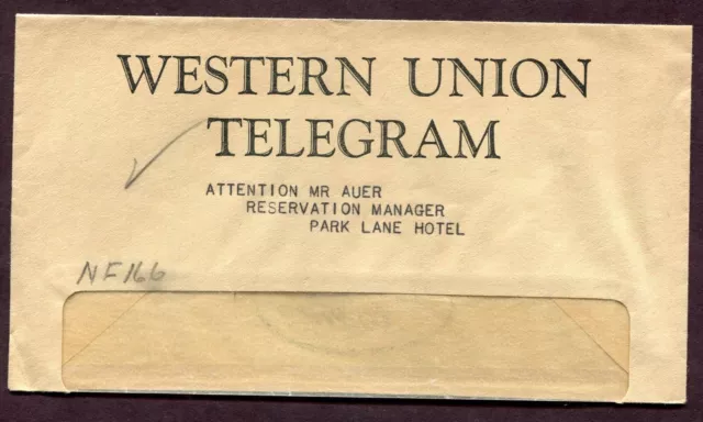 Usa 1930 ’Western Union Telegram' Cover Park Lane Hotel New York