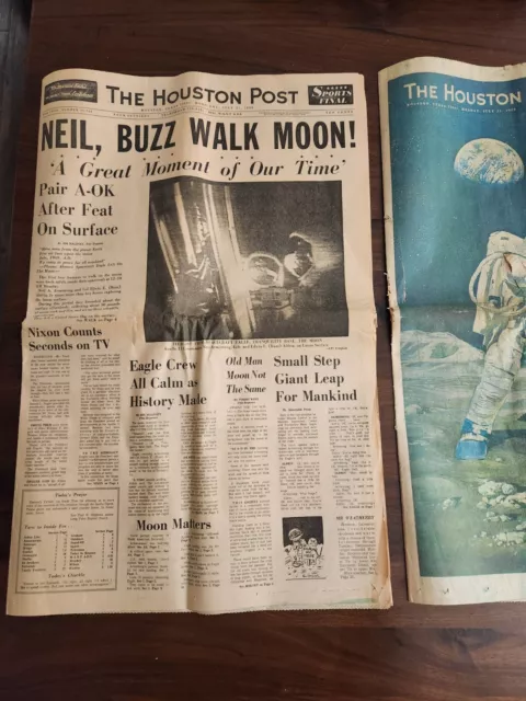 Houston Post Moon Landing Newspaper, Houston Texas, July 21 1969 Moon Walk Rare