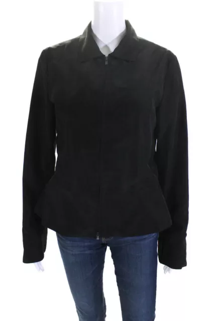 Armani Collezioni Womens Collared Zip Up Lightweight Jacket Black Size 10