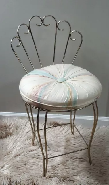 Vintage Gold Metal Vanity Chair Hollywood Regency/Mid Century Cushion Included