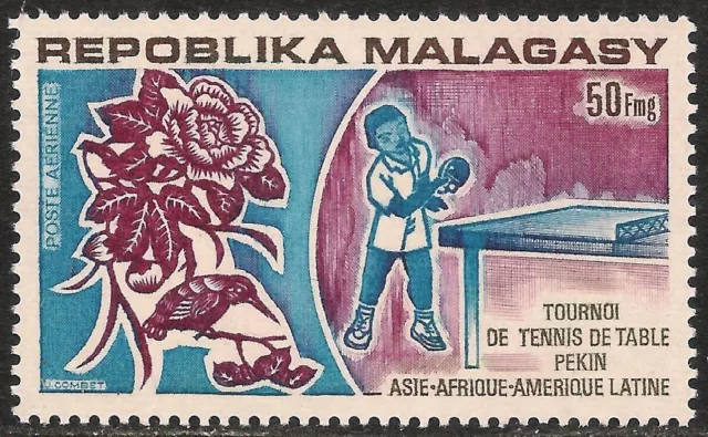 Malagasy Republic #C124 (AP3) VF MNH - 1974 50fr Camellia, Table Tennis Player