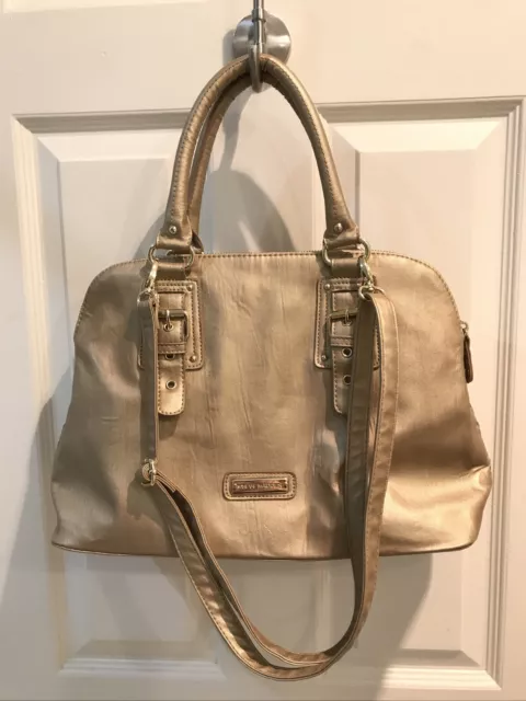 STEVE MADDEN Large Gold Faux Leather shopper tote shoulder bag purse Handbag