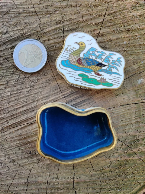 Ancienne Boîte à Pilules- Petite Boîte En émail Cloisonné- Laiton+Émail- Peint à La Main- Boite à Dents- Collection- Décoration