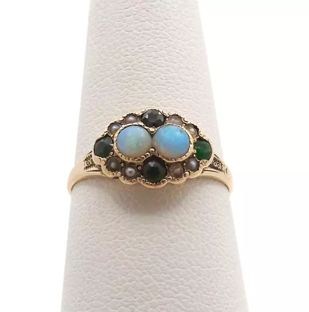 Victorian 10k Gold Opal Emerald Seed Pearl Ring