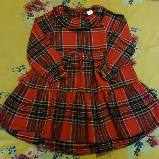 Next Age 5 Girls Red Tartan Dress Christmas Checked Long Sleeved Party