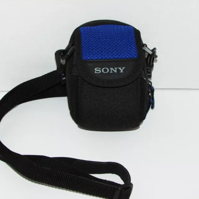 SONY CYBERSHOT DIGITAL CAMERA CASE SOFT PADDED BAG w SHOULDER STRAP Black Blue