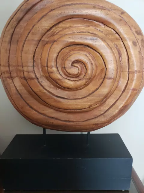 Carved Teak? Hard Wood Spiral Carving W/base Gorgeous 18" Diameter *Please Read*