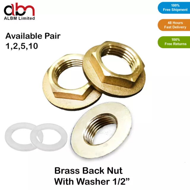 BRASS BACK NUTS - FOR BASIN, SINK TAPS & MIXERS - 1/2'' BSP - All PAIR