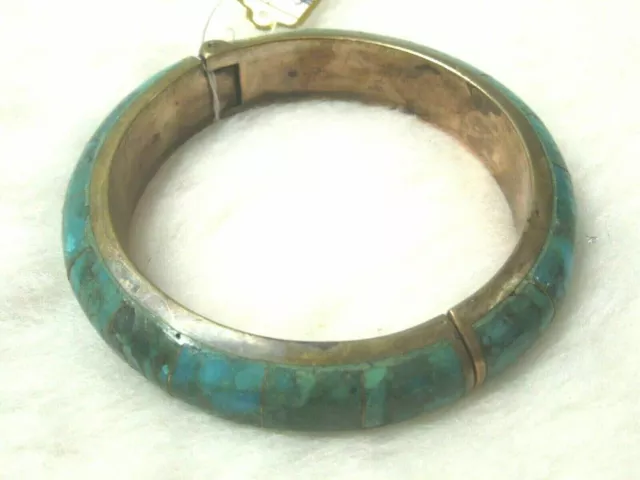 q455 Vintage JAY KING Turquoise Inlay Bangle Bracelet Sterling Silver