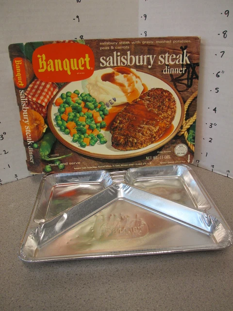 Banquet TV DINNER 1960s  Salisbury steak peas,carrots,mashed potato + tray