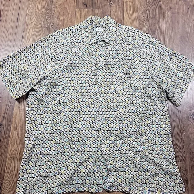 Brioni Shirt Mens Large Button Up 100% Rayon Italy Short Slv Polka Dot Colorful