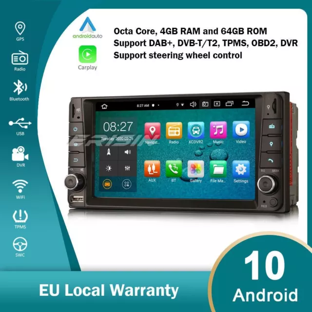 8-Core Android 10.0 GPS Autoradio SatNav Toyota Corolla RAV4 4GB Carplay DAB-In