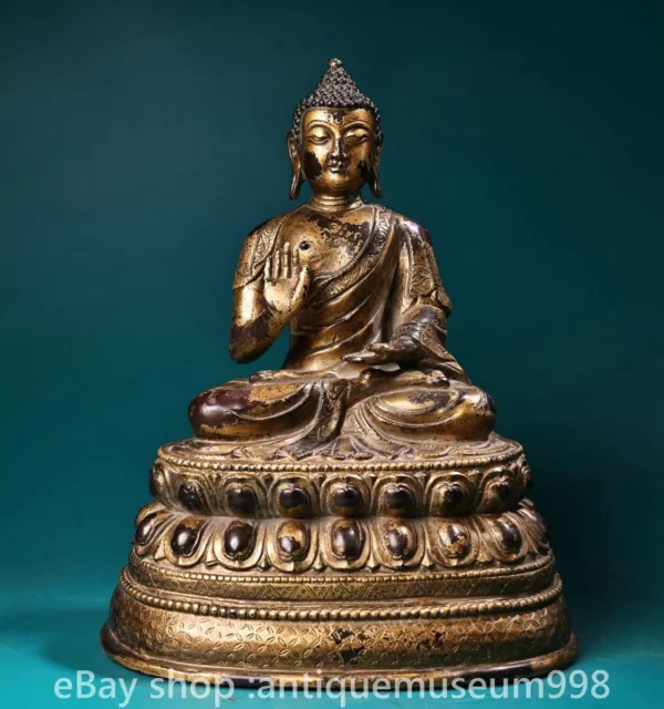 9.2 "vieux Bouddha bouddhique Shakyamuni en Bronze violet doré tibétain A1