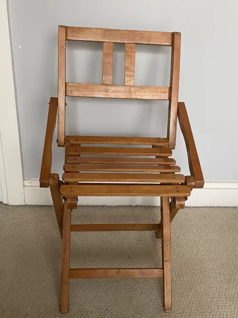 Childs Chair Vintage Folding Wooden Slatted Chair  1950s Vintage Childrens Chair