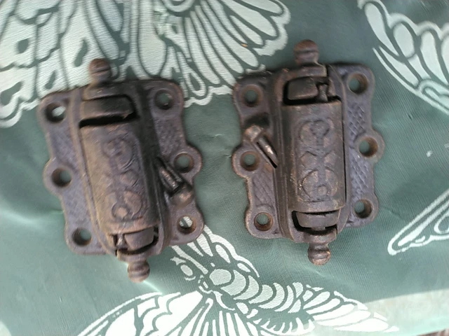 Pair Vintage Eastlake Design Cast Iron Spring Loaded Screen Door Hinges