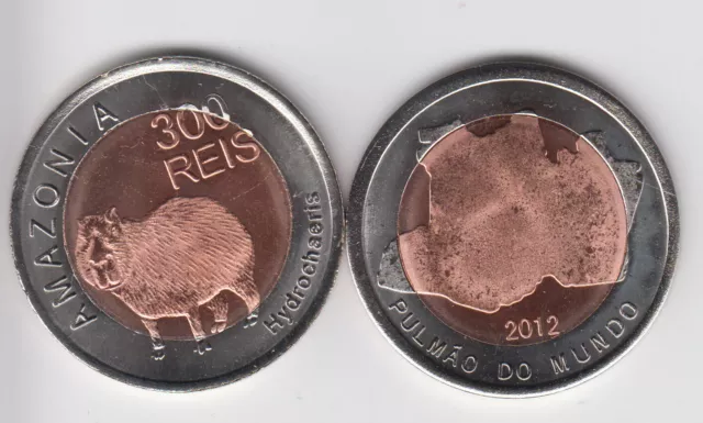 AMAZONIA (BRAZIL) 300 Réis 2012, bimetal, Capibara Hydrochaeris, unusual coinage