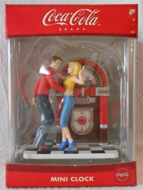 Vintage Coca-Cola mini clock CCM103 1950s theme jukebox jitterbug - ships free