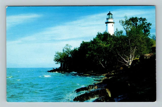 Port Austin MI, Huron City Lighthouse, Michigan Vintage Postcard