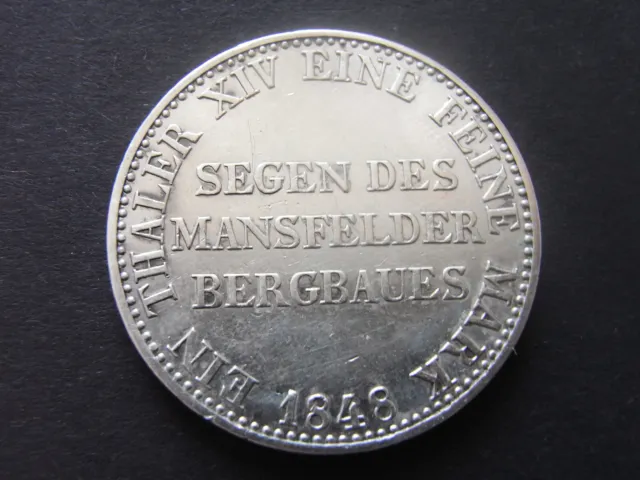 Preussen Taler Segen des Mansfelder Bergbau 1848 ss+ kleiner Kratzer